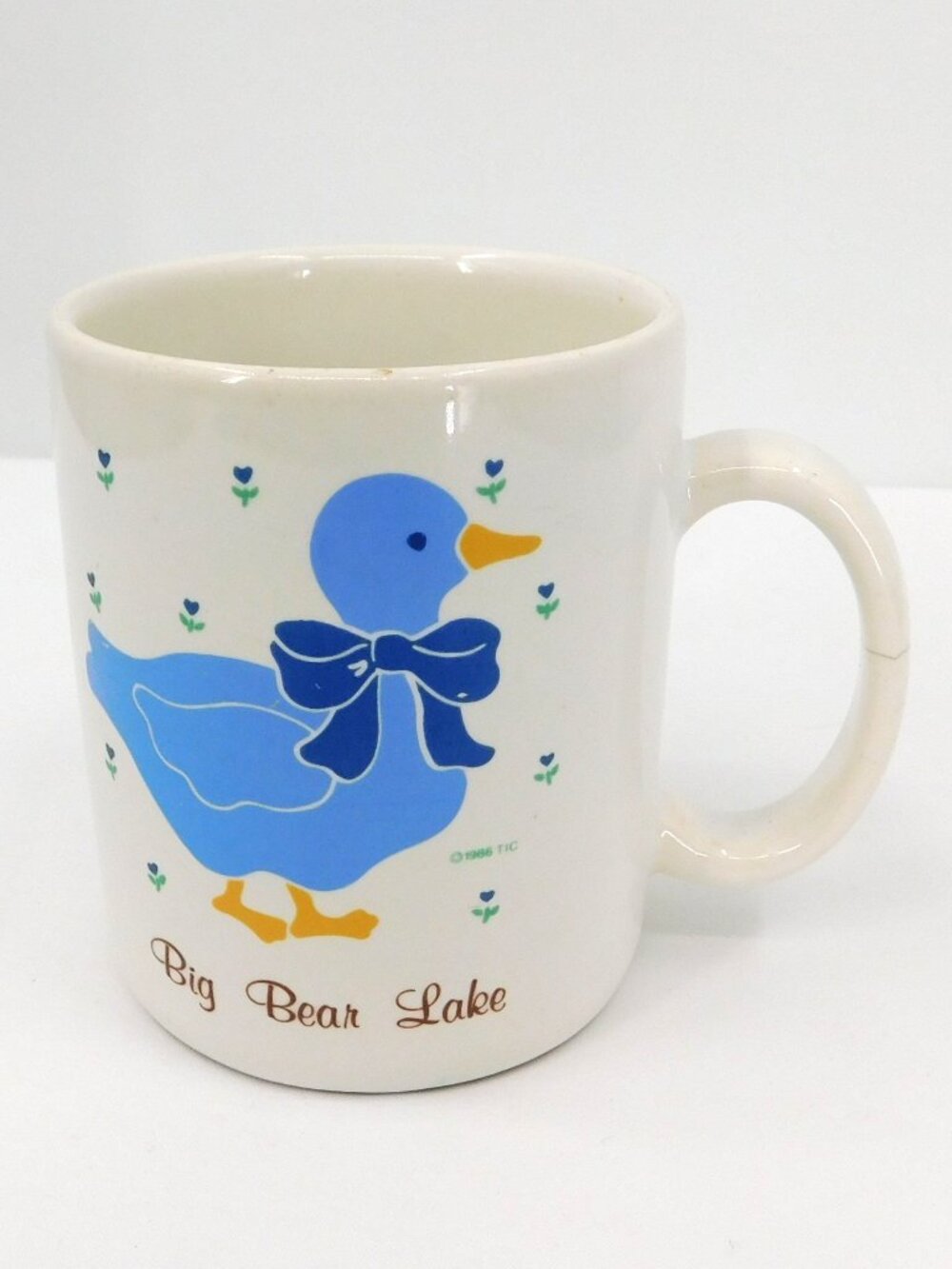 Vintage 1986 Big Bear Lake Blue Country Duck & Flowers Patterned Ceramic Mug
